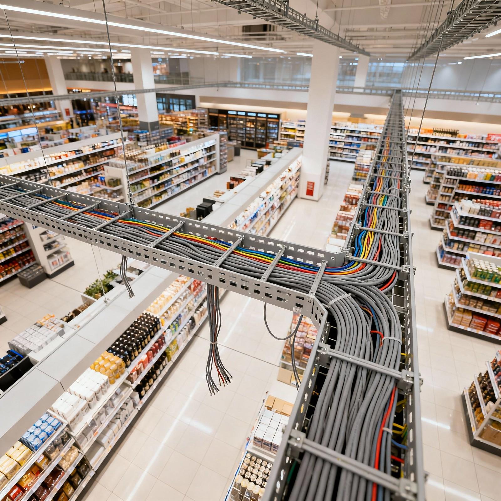 Применение проволочных лотков торговых центрах и магазинах